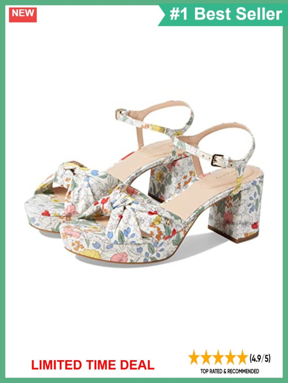 Platform Heeled Sandals Ankle Strap Faux Leather Open Toe Buckle